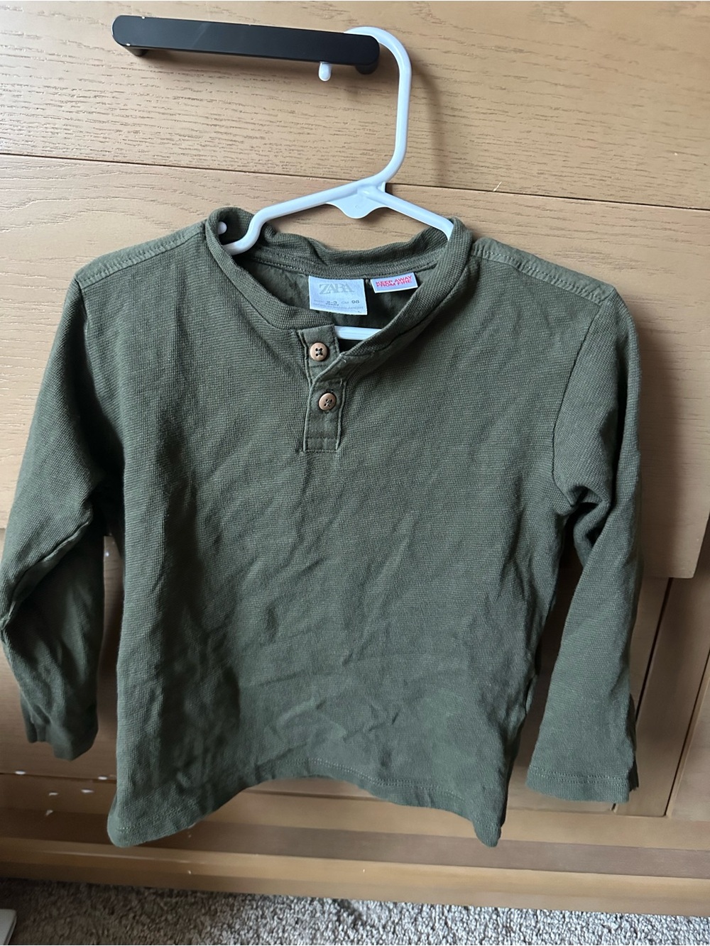 Zara Kids Olive Green Henley Long Sleeve Tee